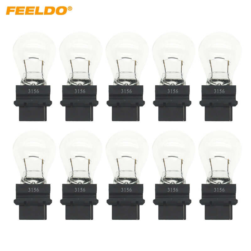 FEELDO-Lámpara de cristal transparente para coche, luz de freno, Bombilla trasera, faro halógeno, 10 piezas, 12V de CC, 3156, 21W