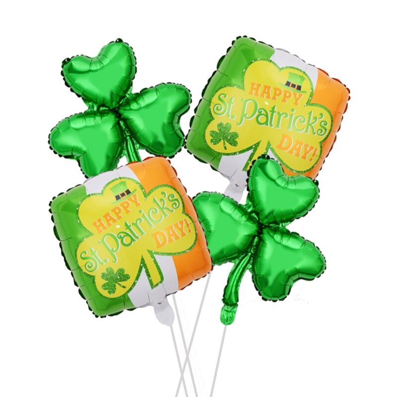 Globos de trébol irlandés para decoración del Día de San Patricks, globo de trébol verde para copa de vino, papel de aluminio, R7RF