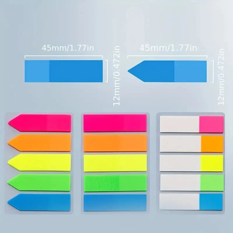 Índice fluorescente PET Sticky Notes, Marcador do escritório, Nota de classificação adesivos, Índice adesivos, Multi cores