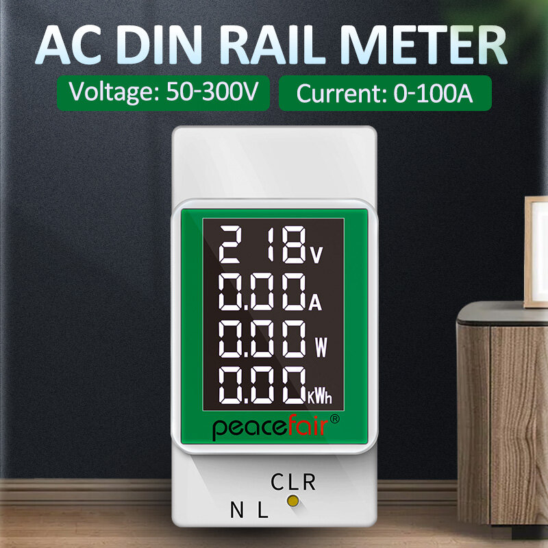 Digital Power Energy Meter, eletricidade do trilho Din, wattímetro, monitor, amperímetro, voltímetro, AC 50-300V, 100A, PZEM-008