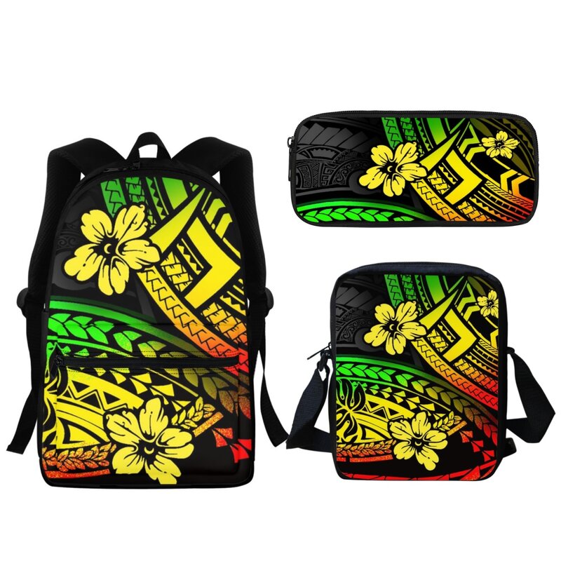 Vintage Polynesian Hibiscus Zipper Backpack Fashion Student Large Capacity Girls Schoolbag Travel Computer Bag Pencil Case New