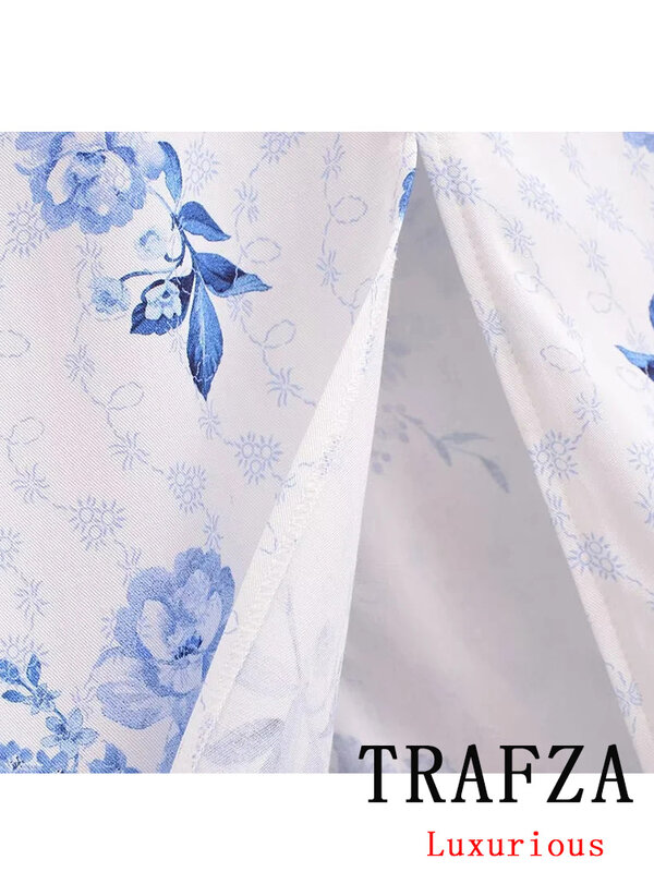 TRAFZA-Vestido vintage casual estampado feminino, sem mangas, reto, chique, Long Beach, moda, verão, 2024