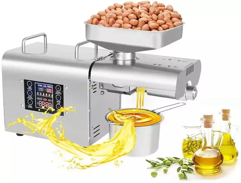 Máquina automática do extrator de óleo, produto comestível, aço inoxidável 304, sementes de porca, linhaça, óleo Expeller, cozinha