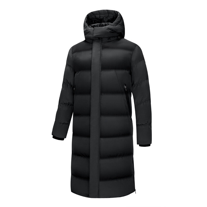 Casaco comprido de algodão baixo masculino, casaco espesso, casaco quente, sobre o joelho, frio e quente, grande, casual, inverno mais veludo
