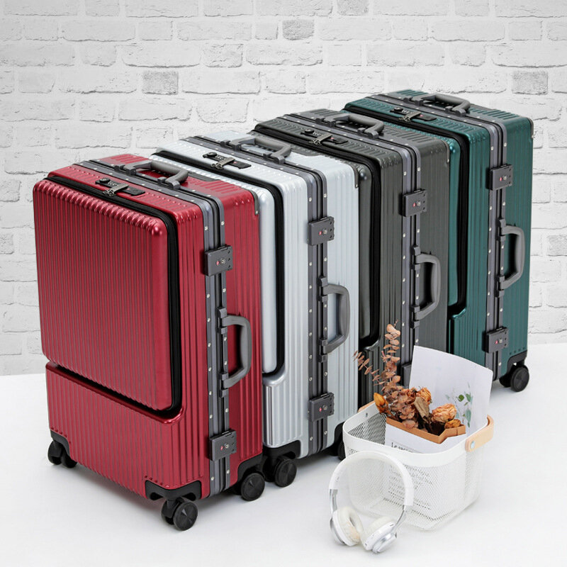 캐리어 여행가방，캐리어 24인치，전면 고정 수하물 다기능 USB 충전 암호 가방, 알루미늄 프레임 트롤리 케이스, 사일런트 휠 탑승 가방，캐리어 20인치