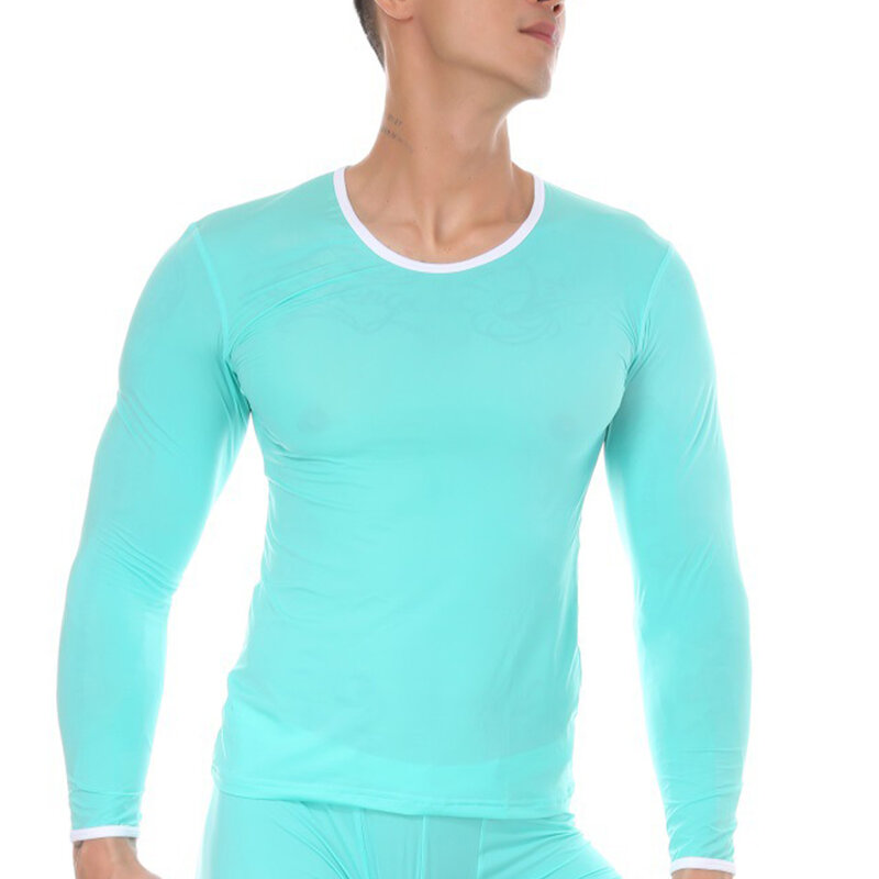 Sexy Men Thermal Underwear Tops Round Neck Long T-shirt Soft Slim Bottoming Shirt Thin Tight Breathable Underwear Autumn Pajamas