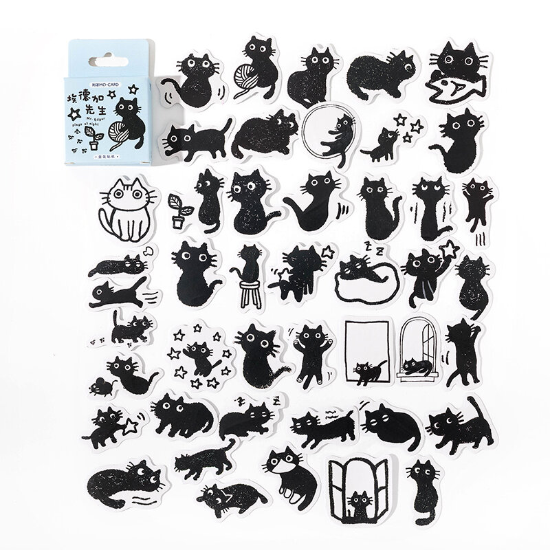 귀여운 작은 검은 고양이 장식 박스 스티커, 스크랩북 라벨, 일기 문구 앨범, 전화 저널 플래너, 45 개