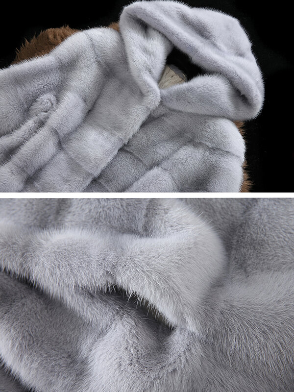 Pardessus à capuche en fourrure de vison pour femme, veste à capuche longue, pardessus chaud, optique, automne, hiver, 216.239., nouveau