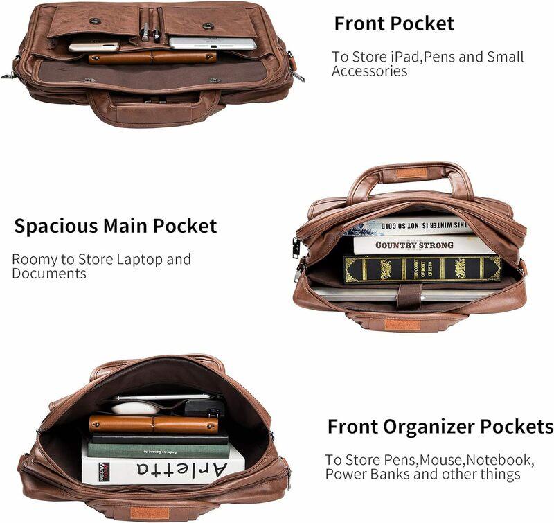 Tas selempang bisnis pria, koper kapasitas besar Retro klasik kulit tali lebar untuk Laptop 17.3 inci