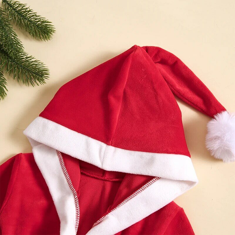 Mała dziewczynka chłopiec Unisex szlafrok strój świąteczny długi rękaw szlafrok z kapturem z paskiem