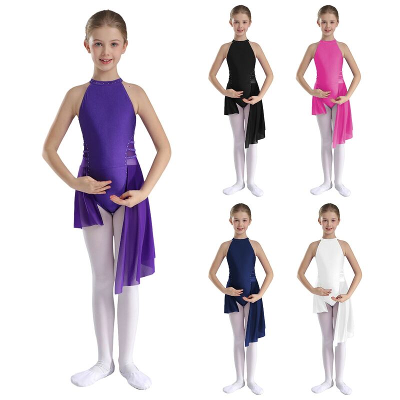 Vestido de malha pura sem mangas para meninas adolescentes, collant de dança lírica, patinação artística, ballet ginástica desempenho dancewear