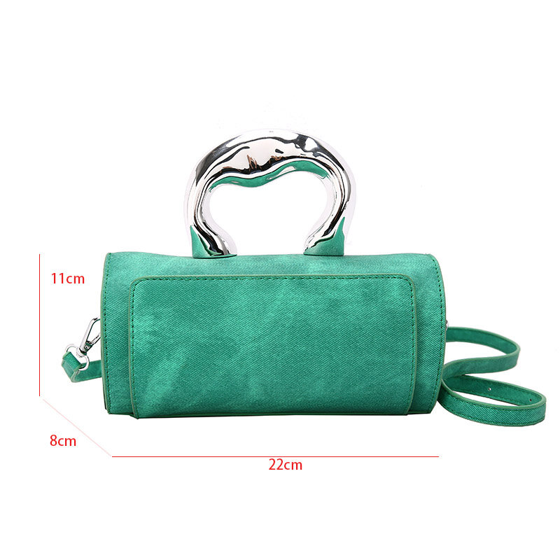 Silver Handle Evening Clutch Bag Phone Purse Luxury Designer Bag Pure Leather Handbag Small Cylinder Shoulder Crossbody Bag Lady