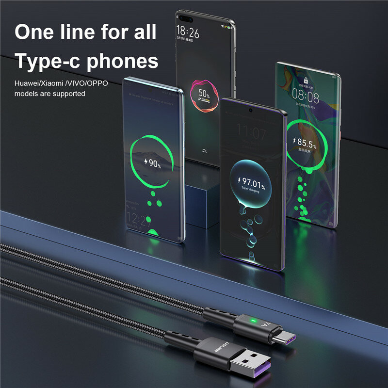 USLION kabel Data pengisian daya Cepat USB C, kabel Tipe C cepat 7A untuk MacBook Xiaomi Samsung USB C ke USB C untuk Huawei