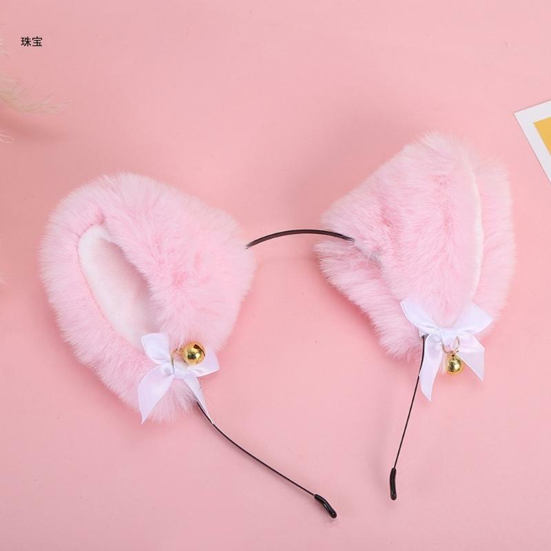 X5QE Punk Ear Headband with Bowknot&Small-bell Hair Hoop Adult Cosplay Live Broadcast Easter Party Headpiece
