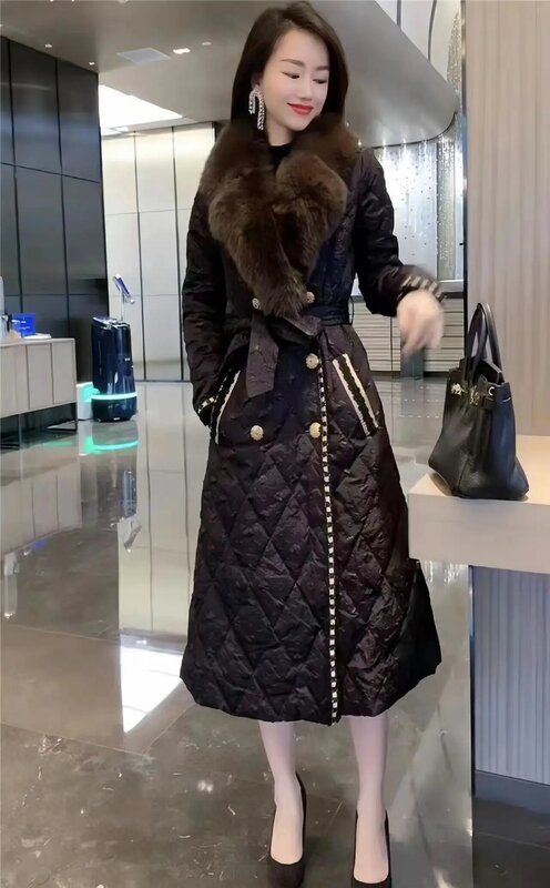 Модная хлопковая куртка с меховым воротником, маленькая Очаровательная Стильная куртка с длинной талией, популярная женская куртка знаменитости интернет