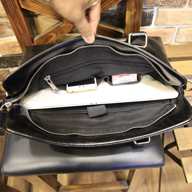 Business Leather Briefcase for Men, Korean Version Shoulder Bag, Casual Crossbody File Bag
