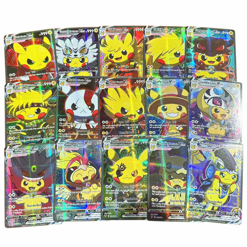Cartas de Pokémon Holográficas Anime, Cosplay Pikachu, DIY, Luffy, Tanjirou, One Piece, Goku, Eva, Personagens Freeza, Inglês, Cartão Brilhante