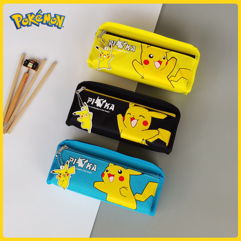 Pokemon Pencill Case School Cartoon Pen Bag Pikachu Schoolbag Anime Action Figures Cute Study Stationery Box Kawaii Kid Gift Toy