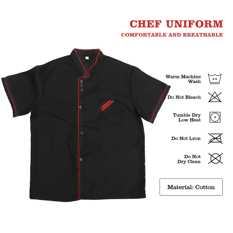 Unisex Chef-Uniform Met Korte Mouwen Basisch Chef-Catering Shirt Voor Bakkerij Foodservice Restaurant Maat Xxxl (Zwart)