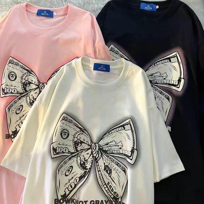 Camiseta de manga curta masculina, blusa feminina doce e legal, design único, arco personalizado, retrô, verão, novo, Y2K