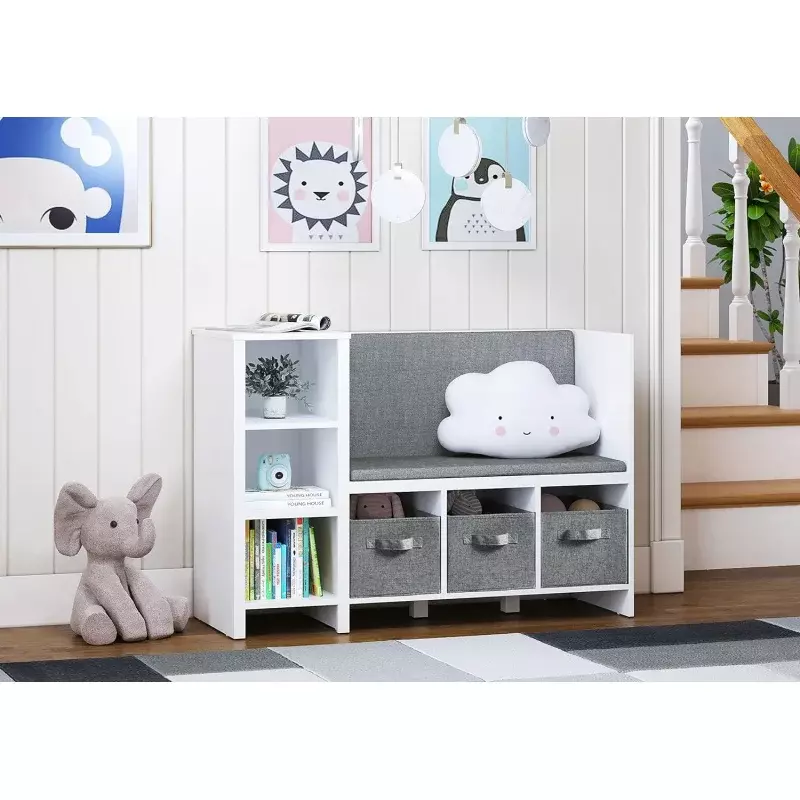 Utex Kids Boekenkast Met Leeshoek, 6-Cubby Kids Speelgoed Opslag Organizer Met Bakken, Kinderen Boekenplank En Opslag Voor Jongens En Meisje