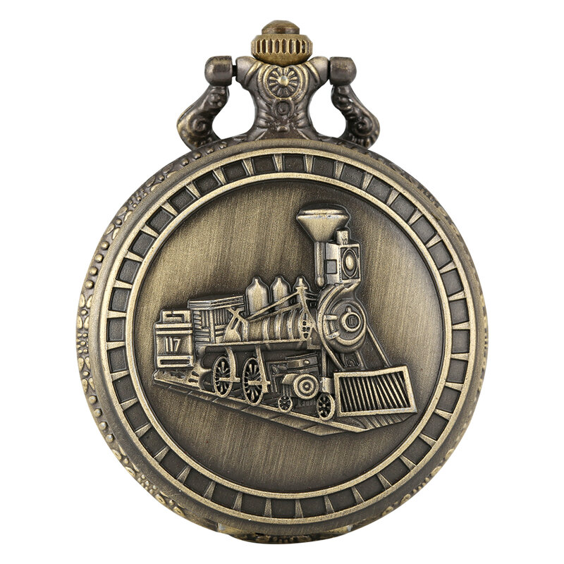 Regali Vintage Steam Train orologio da tasca in bronzo uomo donna con catena di collana numeri arabi orologio a sospensione analogico al quarzo retrò