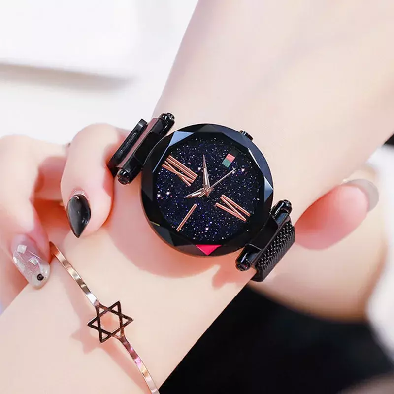 Часы наручные женские кварцевые с магнитной застежкой, люксовые модные, с изображением звёздного неба, со стразами