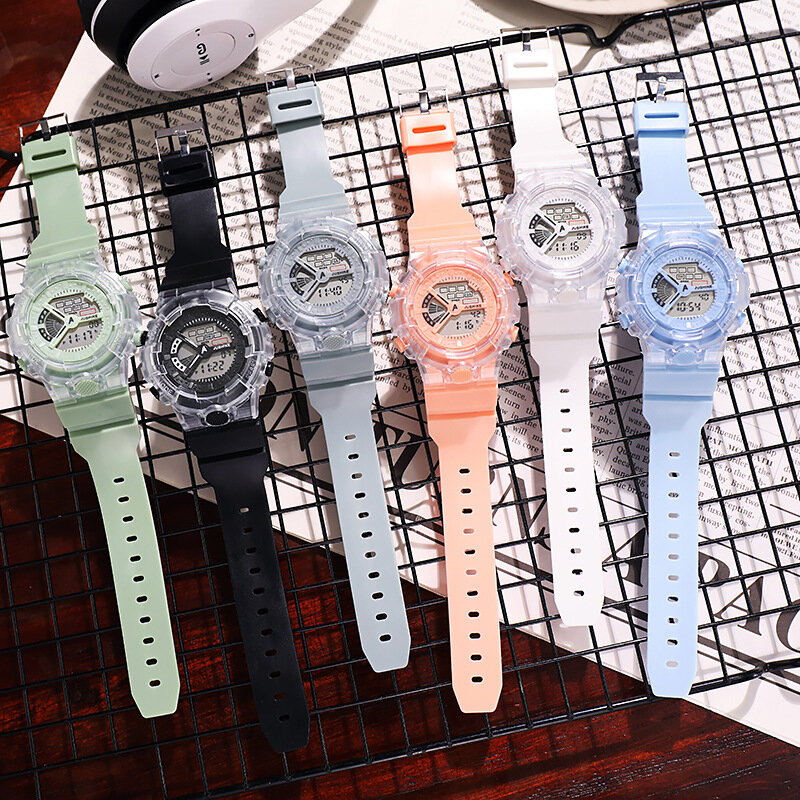 Relógio digital esportivo feminino LED, relógio de pulso militar de silicone, impermeável, meninos e meninas, moda
