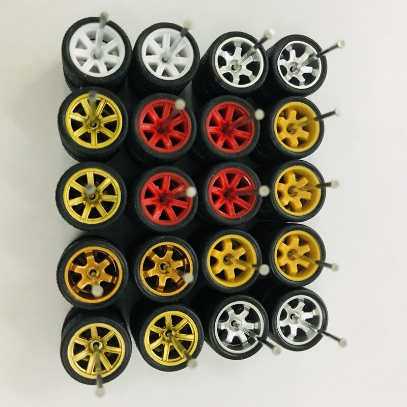 Rodas de liga com pneus e eixos, Hot Wheel, Matchbox, Domeka, Tomy, Escala 1:64, 10 conjuntos, 11mm