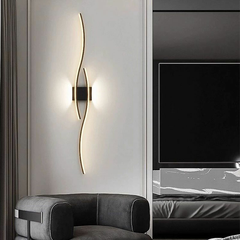 Lâmpadas de parede LED quarto minimalista, luzes de parede interior, arandela para fundo do sofá, corredor e corredor, preto, branco, ouro