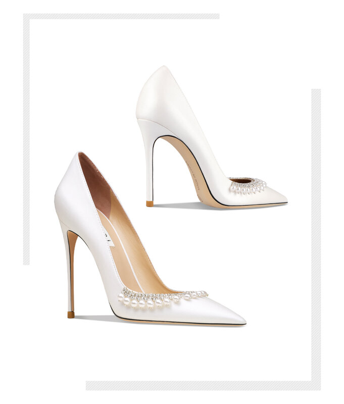 Bomba Stiletto de Pearl Pointed Toe para mulheres, salto alto, elegante, casamento, sapatos de noiva, sapatos de festa com caixa, 8cm, branco, 2023