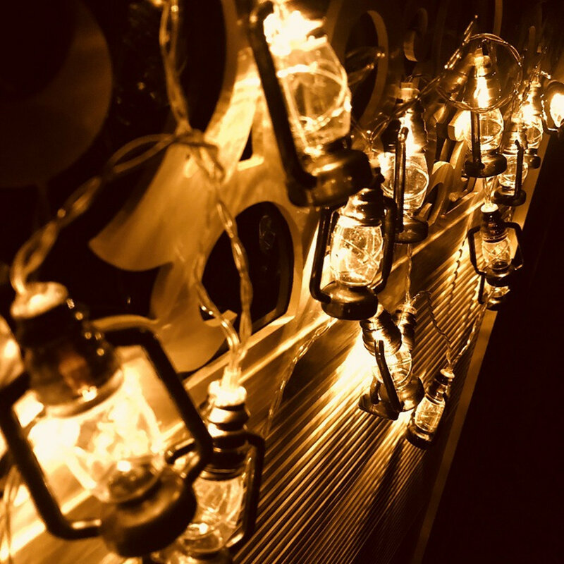 20 Led Black Lantaarn String Lights Mini Kerosine Lamp Voor Patio Tuin Huis Ramadan Bruiloftsfeest Kerst Nieuwjaar Decoraties