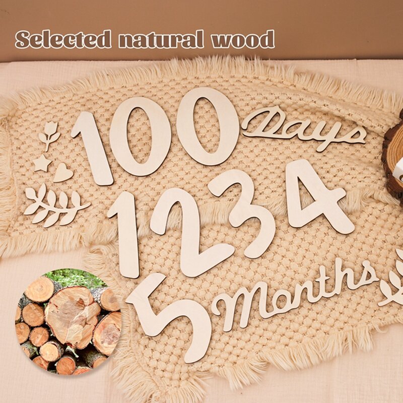 Baby Wooden Milestone Cards Memorial Monthly Newborn Number Fotografia Props Acessórios para Nascimento Infantil Gift Souvenir Set