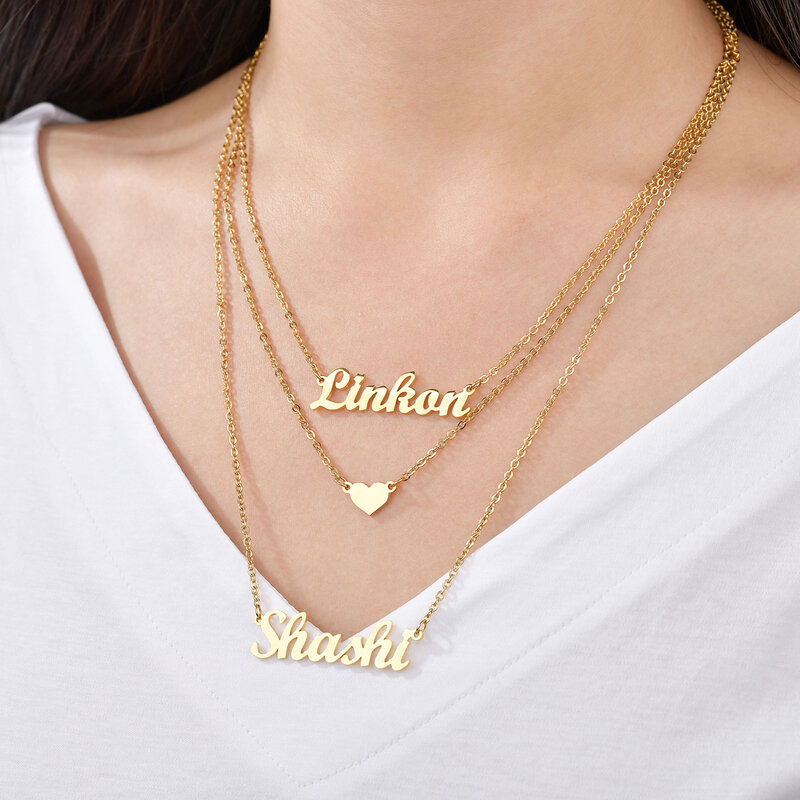 Acheerup – collier personnalisé en acier inoxydable pour femmes, 1 à 3 couches, avec nom personnalisé en Zircon, pendentif en forme de cœur, bijoux chaîne, cadeau de noël