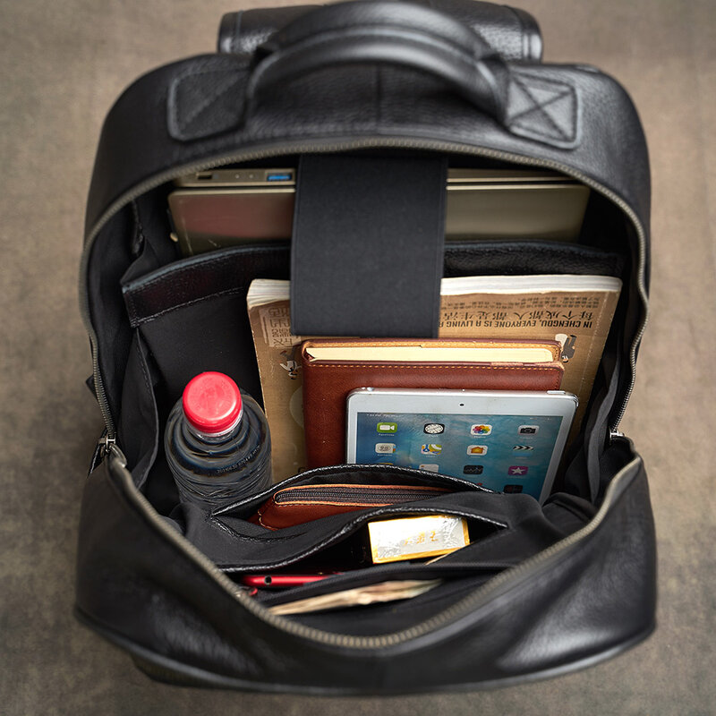 Genuine Leather Men's Shoulder Backpack Cow Multifunctional Travel Bag Leisure Computer for 17inch laptop