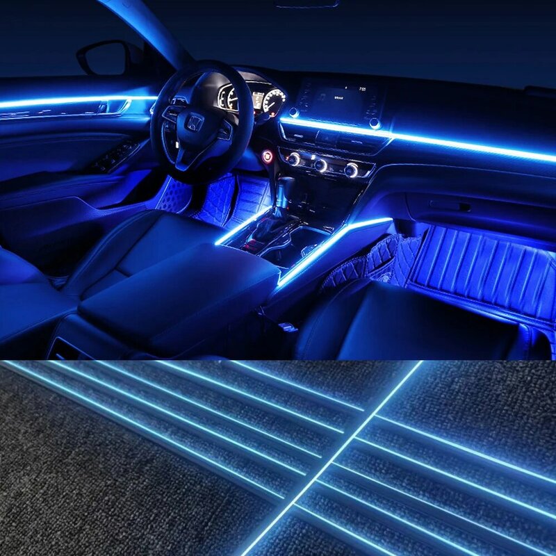 Tira de fibra de guía acrílica para Interior de coche 6 en 1, luz de fondo, luces ambientales, RBG, lámpara de Ambiente de decoración de 64 colores, 18 en 1