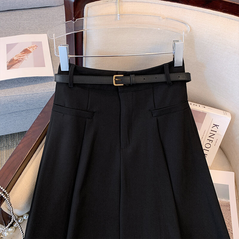 Falda de viaje negra de talla grande para mujer, profesional, bolsillos dobles, siete tamaños, selección con forro, moda suelta