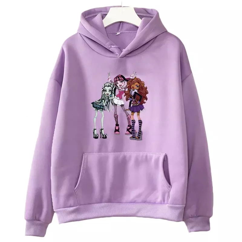 Толстовка M-Monster High с мультяшным принтом, женские толстовки с длинным рукавом, милые пуловеры с графическим принтом для девочек, уличная одежда в стиле Харадзюку