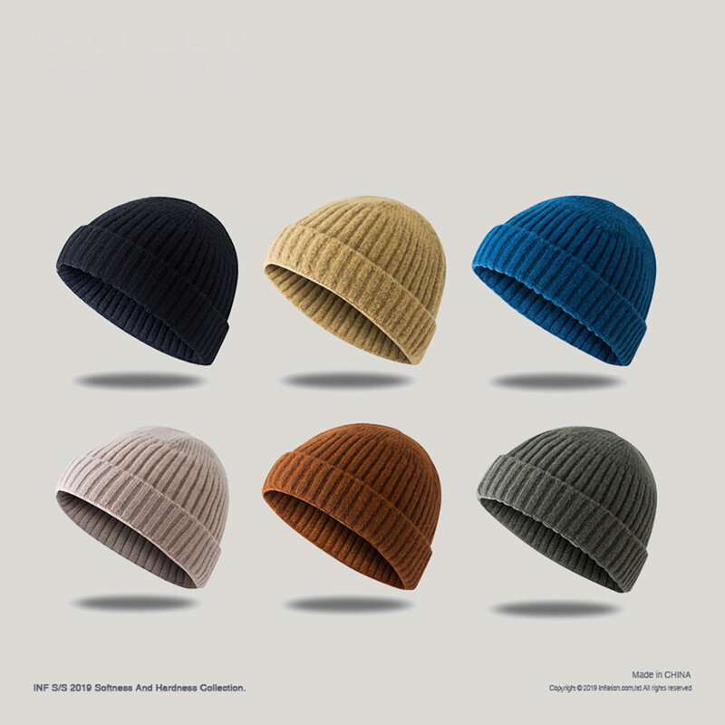 Unisex knitted Melon Caps Winter Ribbed Knitted Cuffed Short Cap Solid Color Skullcap Baggy Ski Fisherman Docker Beanie Hats