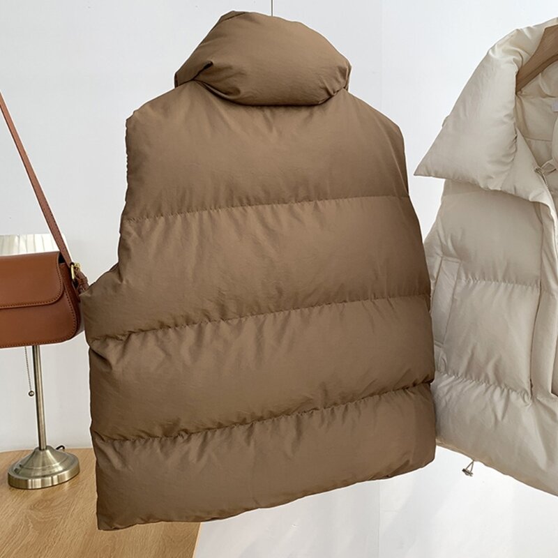 Модернизированный женский жилет верхней одежды с карманами, воротником-стойкой, легкий стеганый жилет на молнии для осени и зимы