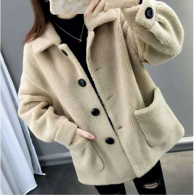 Imitação de cordeiro grão lã casaco cardigan moda versão coreana tendência solta ovelha corte de pele