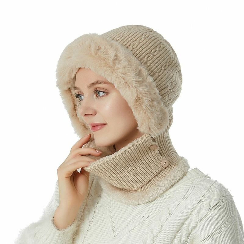 Gorro de malha multiuso feminino, proteção de orelhas de pelúcia, chapéu mais quente, moda inverno