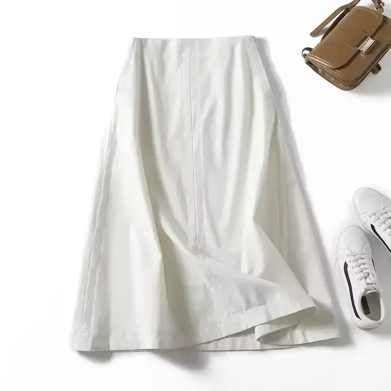 Women's 2023 Chic Fashion New Minimalist Joker Temperament Open Line Design Long Skirt Retro Side Pocket Midi Skirt Mujer