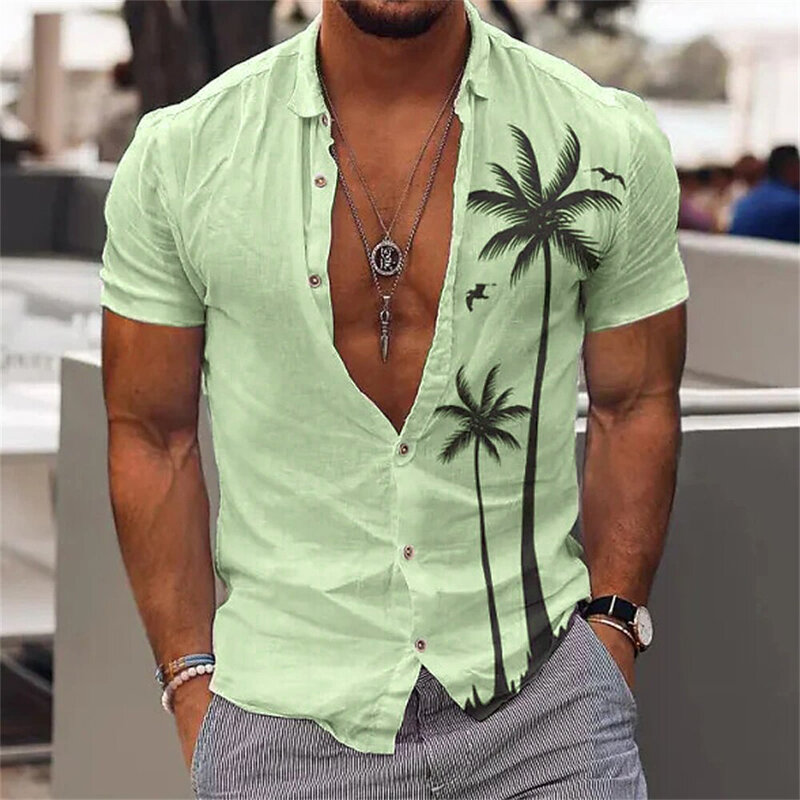 Новые рубашки с кокосовым деревом для мужчин, мужская гавайская рубашка с 3d принтом, пляжные Модные топы с коротким рукавом 5xl, блузка, рубашка