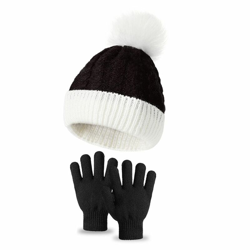 หมวกไหมพรมสำหรับเด็กผู้หญิงและผู้ชายหมวกถุงมืออุ่นแบบนิ่มสำหรับฤดูหนาว2ชิ้น/เซ็ต