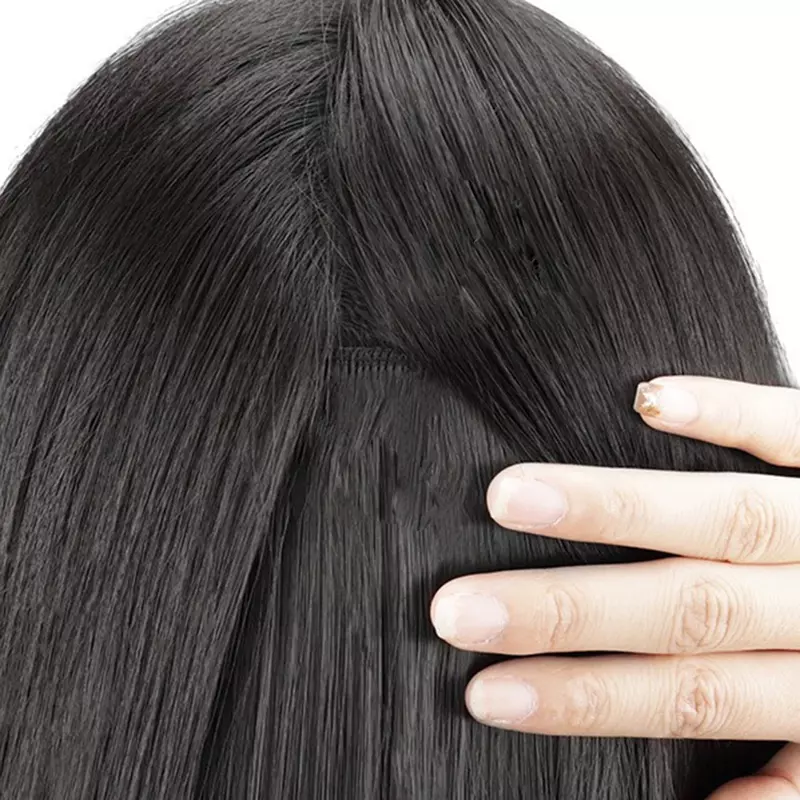 Rambut palsu wanita klip sintetis, hiasan rambut palsu panjang tebal keriting alami tahan panas