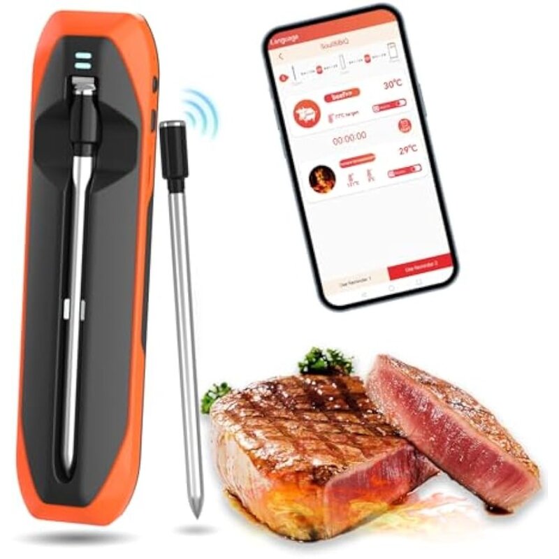 Termómetro Digital para carne, dispositivo inalámbrico de 500 pies, apto para horno, Bluetooth, para asar y fumar, cocina, barbacoa