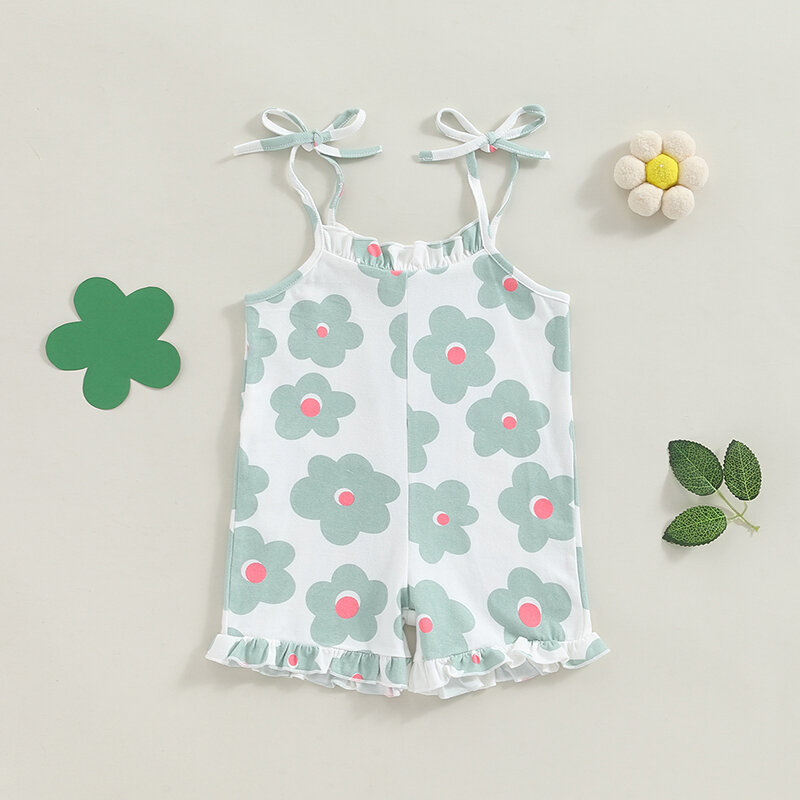 2024-05-05 Lioraitiin 1-5Y Toddler Girls Rompers Ruffles Sleeveless Flower Print Lacing Strap Summer Shorts Playsuit Jumpsuit