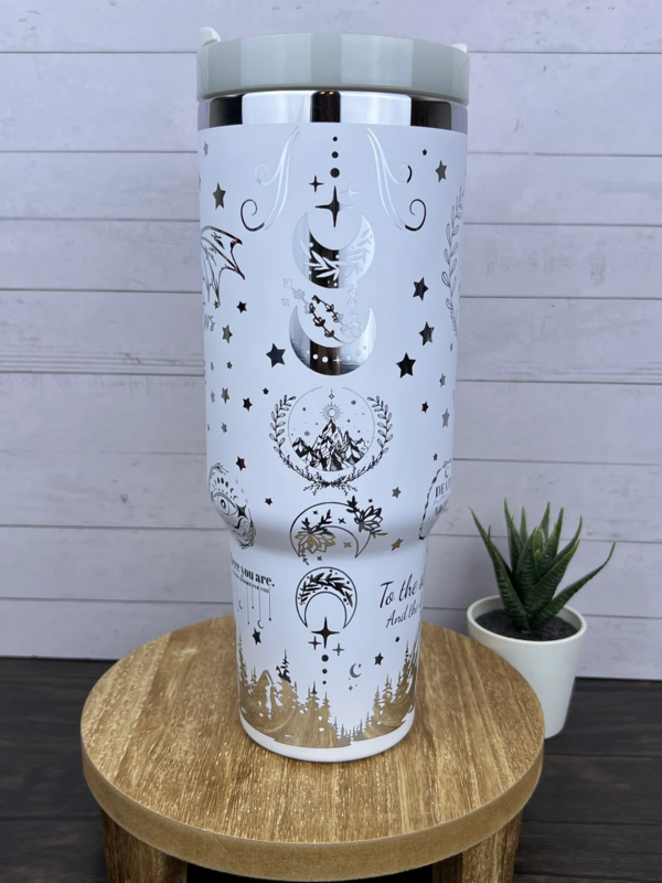 Vaso Velaris de 40 onzas con asa, taza de acero inoxidable con grabado láser, con manchas frías y calientes, regalo de ACOTAR City of Starlight