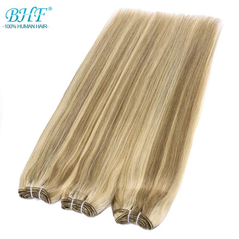 BHF-Indian Remy Cabelo Humano Weave Bundles, Straight, Ombre, cor loira, trama, 100g, 16 "a 28"